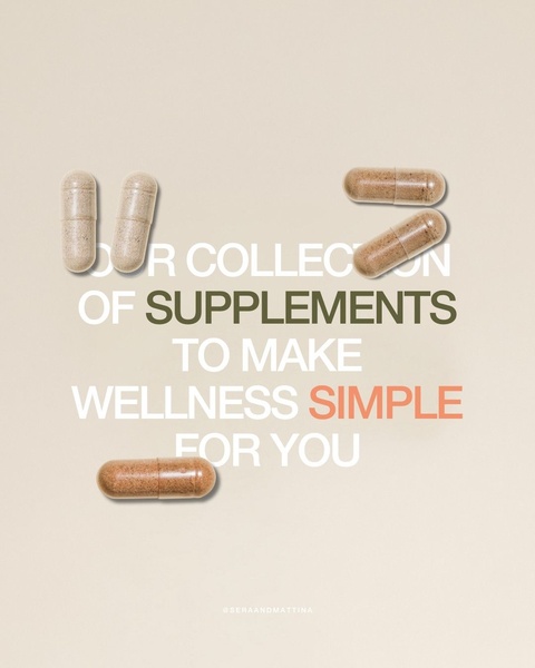 A clean, aesthetic layout featuring loose capsules on a neutral background with bold text emphasizing a simple wellness approach.